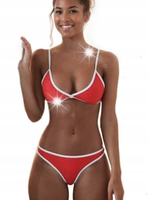 DAMSKI STRÓJ KĄPIELOWY PLAŻOWY CZERWONY DWUCZĘŚCIOWY STRINGI SEXY L