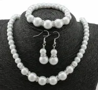 KOMPLET 3 CŻĘŚCIOWY ELEGANCKI BIAŁE PERŁY CYRKONIE