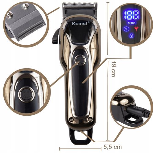 BEZPRZEWODOWA MASZYNKA DO STRZYŻENIA WŁOSÓW KEMEI KM-1990 BARBER USB LCD na Arena.pl
