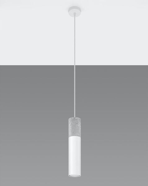 Wisząca LAMPA skandynawska SL.0647 metalowa OPRAWA tuba ZWIS okrągły beton biały zdjęcie 3