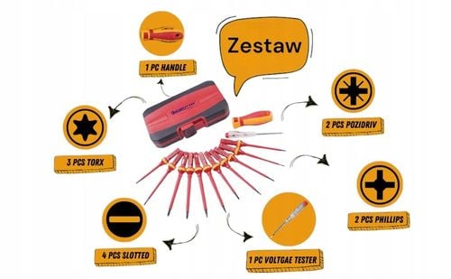 Zestaw wkrętaków izolowanych WKRĘTAKI IZOLOWANE w walizce 14 sztuk / na Arena.pl