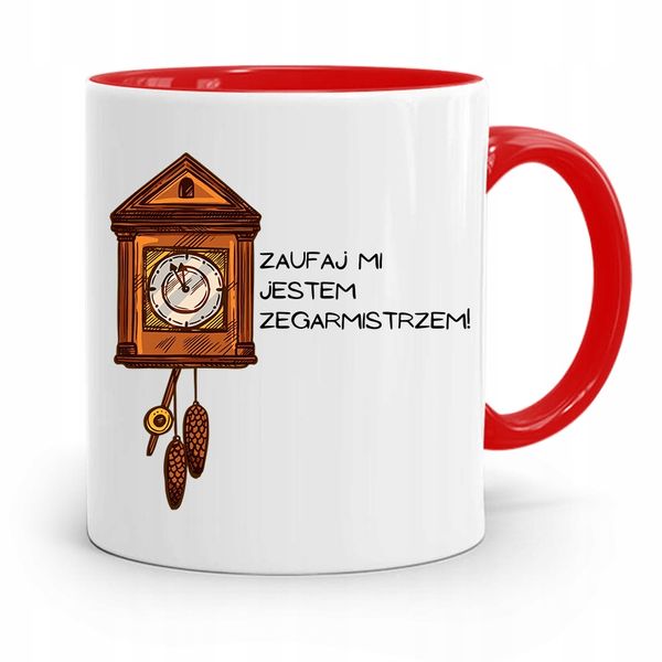 Kubek Czerwony Zegarmistrza Zaufaj Mi! Prezent Z Nadrukiem Ze Zdjęciem zdjęcie 1