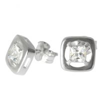 SREBRNE KOLCZYKI Z CYRKONIĄ KWADRATOWE NA SZTYFT SREBRO PRÓBY 925