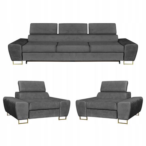 Zestaw mebli wypoczynkowych salonu Bosso Sofa 3os fotele szare Family Meble na Arena.pl