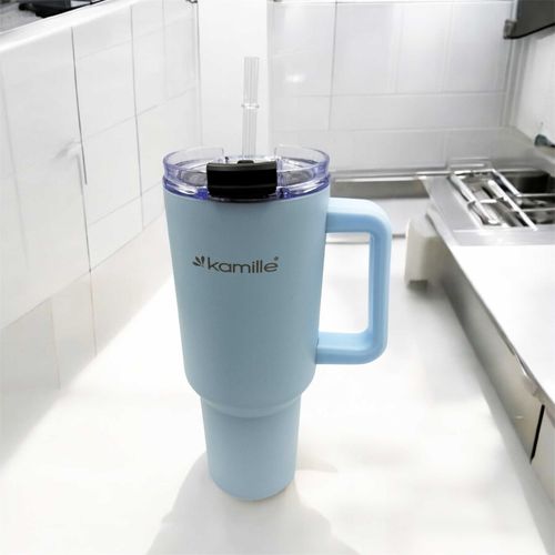 stalowy kubek termiczny termos 1200ml z rączką i słomką km-2174 na Arena.pl