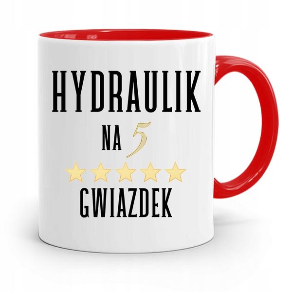Kubek Czerwony Hydraulika Na Pięć Gwiazdek Z Nadrukiem Ze Zdjęciem zdjęcie 1