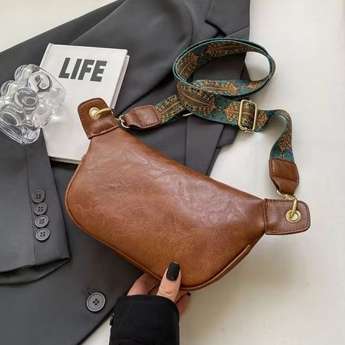 Torebka Damska Nerka BRĄZOWA Pojemna na Ramię Pasek Kolorowy Złoty Zamek na Arena.pl