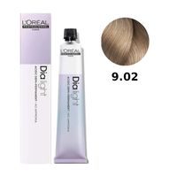 Loreal Dia Light farba do włosów farbowanych i uwrażliwionych, koloryzacja kwasowa ton w ton, bez amoniaku, 50ml 9.02 bardzo jasny blond naturalny opalizujący milkshake