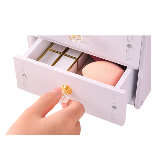 Mini Toaletka Lusterko Do Makijażu Szuflada Uszy Drewniana Biała na Arena.pl