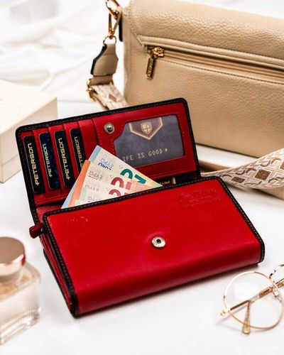 pojemny, skórzany portfel damski na zatrzask i suwak - peterson na Arena.pl