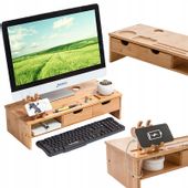 PODSTAWKA POD MONITOR LAPTOP BAMBUSOWA STOLIK SZUFLADY NA TELEFON