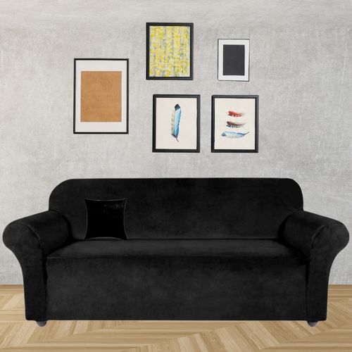 POKROWIEC NA KANAPĘ SOFĘ NAROŻNIK ELASTYCZNY WELUR AKSAMIT 190-230 CZARNY na Arena.pl