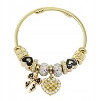 Bransoletka charms modułowa sztywna regulowana kolor złoty Serduszko 22