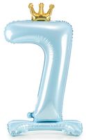 Stojący balon z koroną cyfra 7 błękit 84 cm XL