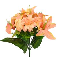 Bukiet róża cynia lilia x12 łososiowy