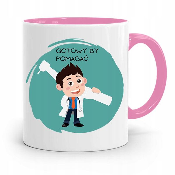 Kubek Różowy Prezent Dentysty Gotowy By Pomagać Z Nadrukiem Ze Zdjęciem zdjęcie 1