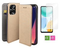 Etui z klapką do HONOR X5c Plus smart magnet złoty case + szkło na ekran
