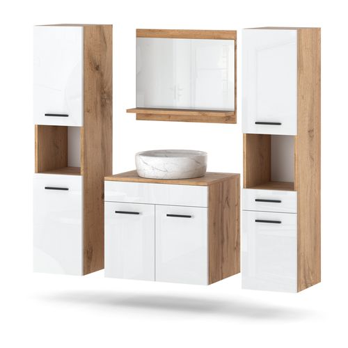 Zestaw Łazienkowy Szafka Wisząca Z Lustrem Pod Umywalkę Wotan Biały Połysk na Arena.pl