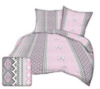 Pościel z kory 160x200 wzór różowo-szara koronka z kokardami