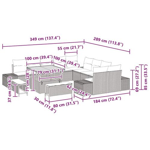 Zestaw Sof na Ogród z poduszką 13 pcs Czarny 100 x 100 x 71 cm na Arena.pl