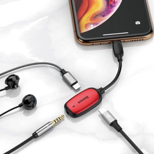 Adapter Audio Baseus L51 Lightning do Mini Jack 3.5mm i Lightning (czerwony) na Arena.pl