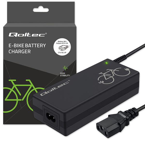 Ładowarka Qoltec 36V/42V 2A do e-bike z kablem 3Pin zdjęcie 1