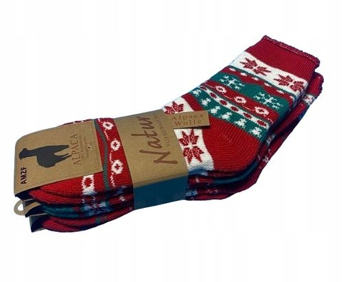 3x CIEPŁE GRUBE ZIMOWE SKARPETY WEŁNIANE ALPAKA na PREZENT świąteczne wzory na Arena.pl