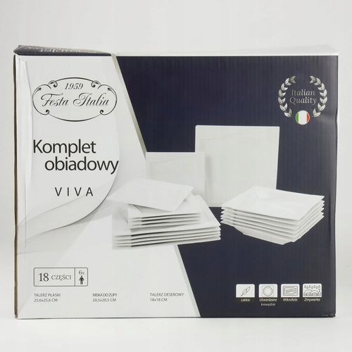 SERWIS OBIADOWY VIVA 18 EL DLA 6 OSÓB KWADRATOWY KPL TALERZY PORCELANOWYCH na Arena.pl