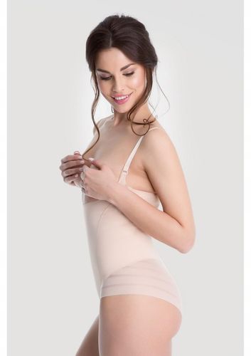 Julimex Beżowe wyszczuplające body pod biust z siateczką XXL na Arena.pl