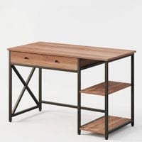 Biurko komputerowe 120 cm, loft jasny brąz z szufladą i półkami