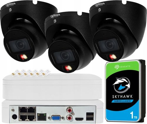 Monitoring IP PoE DAHUA 3 Kamery IPC-HDW1639T-A-IL BLACK 6Mpx Full Kolor na Arena.pl