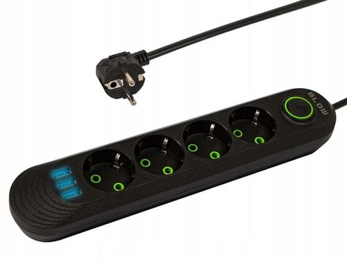 PRZEDŁUŻACZ LISTWA ZASILAJĄCA WŁĄCZNIK 3x USB 4 GNIAZDA 3m na Arena.pl
