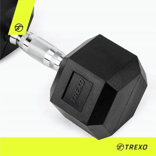 Hantel ogumowany TREXO Hex 10 kg ANTYPOŚLIZGOWOŚĆ HEKSAGONALNE SOLIDNE na Arena.pl