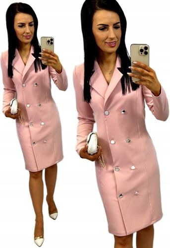 Elegancka marynarkowa sukienka Midi na komunię, na chrzciny ECRU M na Arena.pl