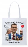 Mateusz Morawiecki Pis Torba Eco Biała Shopper Z Nadrukiem Ze Zdjęciem