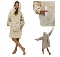 Ciepła gruba bluza z kapturem kocobluza oversize beżowa