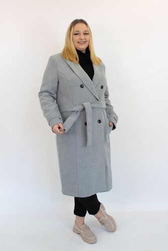 Popielaty Klasyczny Dwurzędowy Płaszcz Damski Zimowy 36 na Arena.pl