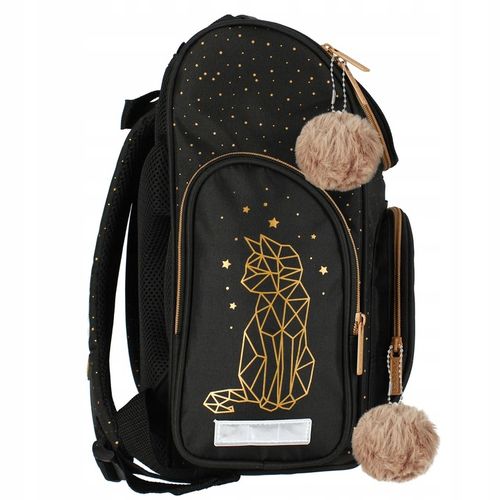 TORNISTER SZKOLNY PLECAK DLA DZIEWCZYNKI KOTEK CZARNY ZŁOTY WOREK PIÓRNIK na Arena.pl