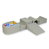 Piankowy plac zabaw z mostkiem i z basenem micro jasnoszary + 100 piłek (jasny błękit, żółte, wrzos, pudrowy róż, białe)