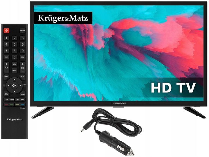 TELEWIZOR 24'' LED KRUGER&MATZ 12V 230V DVB-T2 NOWY MODEL KAMPER + ZASILACZ zdjęcie 1