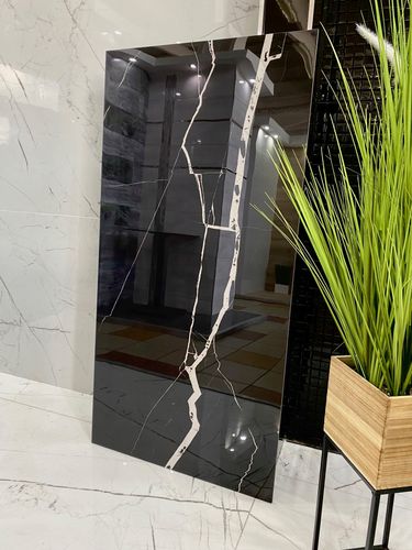 Czarna płytka gresowa polerowana z jasnymi żyłami marmuru, POŁYSK -gat. I na Arena.pl