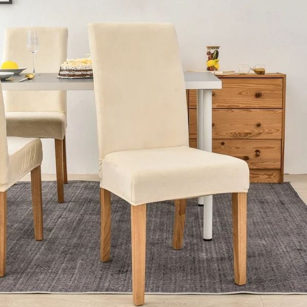 POKROWIEC NA KRZESŁO WELUR PREMIUM AKSAMIT ELASTYCZNY KREMOWY zdjęcie 7