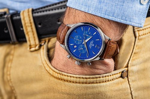 zegarek męski giewont chronograph sapphire brązowo niebieski gw6310-a5 na Arena.pl