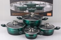 Zestaw Garnków Marmurowych 8el 16-28cm Indukcja Gaz Elektryczna Zielone