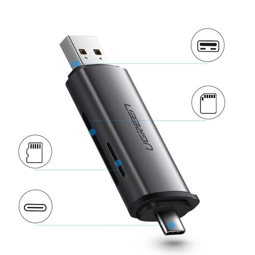 Uniwersalny czytnik kart SD micro SD na USB 3.0 i USB-C 3.0 szary na Arena.pl