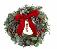 Świąteczny wianek na drzwi ścianę z czerwoną kokardą Altom Design 32 cm