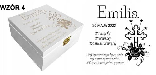 Prezent pudełko komunia białe grawer pamiątka imię Pamiątka Komunijna na Arena.pl