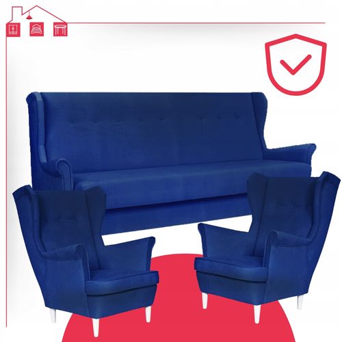 Zestaw Wypoczynkowy Welurowy z funkcją spania granatowy ARI na Arena.pl