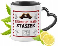 Kubek Czarny Z Uszkiem W Kształcie Serca Dla Staszka Idealny Na Prezent