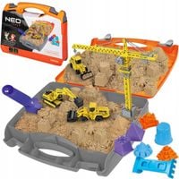 PIASEK KINETYCZNY PLAC BUDOWY ZESTAW W WALIZCE DŹWIG KOPARKA WALEC ZABAWKA